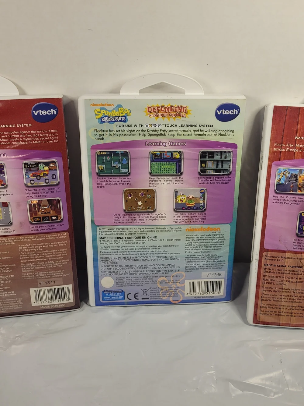 Lot Of 3 MobiGo Vtech Games Cars SpongeBob Madagascar (U)